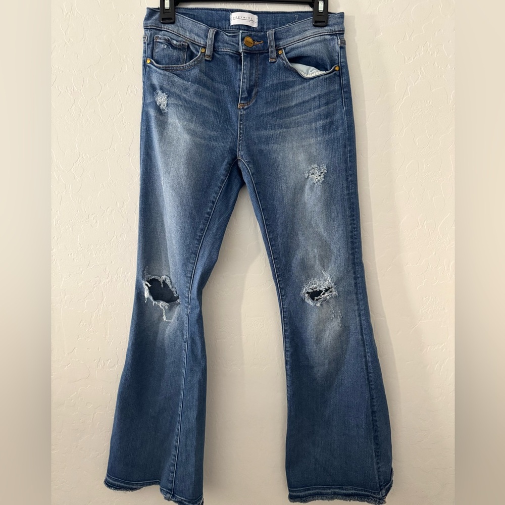 Greywire Distressed Flare Jeans Size 27 Raw Hem Ripped Blue High Rise Denim